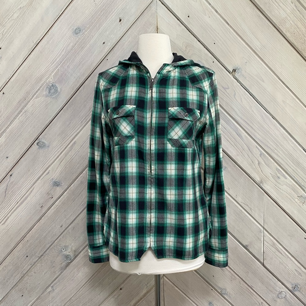 Horny Toad Black and Teal Zip Up Hooded Shirt